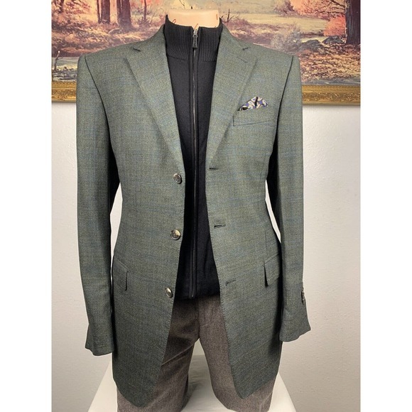 40R Ermenegildo Zegna Green‎ Check Sport Coat - Suit Jacket - Picture 8 of 14